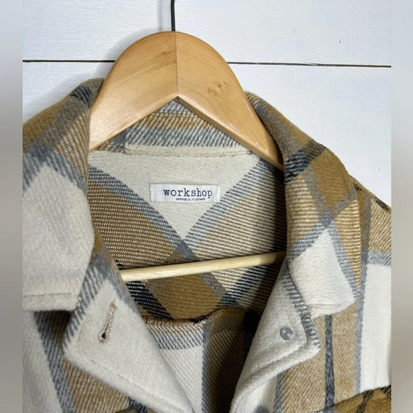 Workshop Plaid Oversized Shacket Jacket Brown Tan - Size XL - Picture 6 of 7